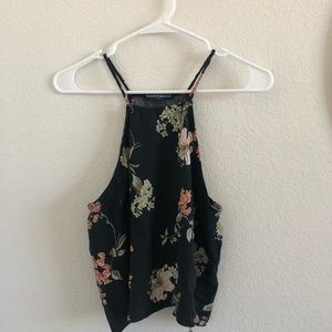 Black floral print halter top